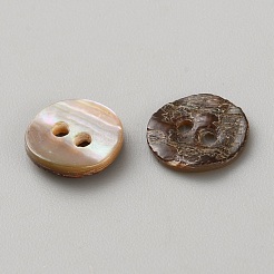 天然の貝ボタン  2穴  フラットラウンド  カラフル  10x2mm  穴：1.6mm&nbsp;BUTT-WH0024-041A