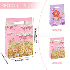 6Pcs 2 Styles Flower Printed Rectangle Paper Gift Bags with Hole Handles&nbsp;ABAG-TA0001-54
