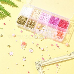 DIYビーズキット  ブレスレットやネックレスを作るためのガラスシードとアクリルビーズ  ピンク  3~13x2~11x1.5~4.5mm  穴：0.8~1.8mm&nbsp;DIY-FS0006-95B