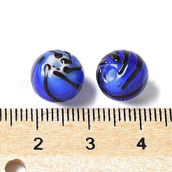 手作りの透明ランプワークビーズ  ストライプラウンド  ブルー  10mm  穴：1.4mm&nbsp;BLOW-D300-08G