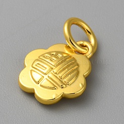漢字の合金ペンダント  18KGP本金メッキ  丸カン付き  花  12.5x10.5x3mm  穴：4mm&nbsp;FIND-WH0159-63G-17