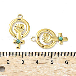 304ステンレスペンダント  合成ターコイズ付き  女性のパワーのチャーム  ゴールドカラー  25.5x15x3mm  穴：2.5mm&nbsp;STAS-A168-03G