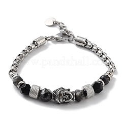 Buddha Head Natural Mixed Gemstone Faceted Beaded Bracelets with 201 Stainless Steel Lobster Claw Clasps&nbsp;BJEW-Q334-10