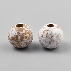 木製大穴ヨーロピアンビーズ  ラウンド  ホワイト  15~15.5x14.5mm  穴：4.5mm&nbsp;WOOD-WH0042-22