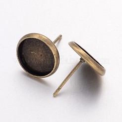 アイアン製スタッドピアスパーツ  フラットラウンド  ニッケルフリー  アンティークブロンズ  12mm  トレイ：10mm  ピン：1mm&nbsp;X-IFIN-Q103-B-NF