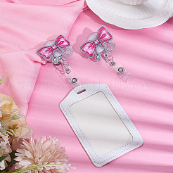 アクリル＆鉄バッジリール  蝶結びバッジクリップ  ID名バッジホルダー  プラチナ  濃いピンク  86mm&nbsp;AJEW-WH0348-889