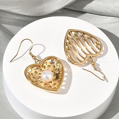 Heart 304 Stainless Steel Acrylic Imitation Pearl Dangle Earrings&nbsp;EJEW-B156-09G