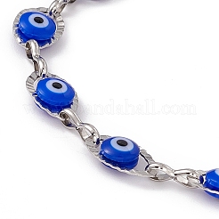 304 Stainless Steel Horse Eye Link Chain Bracelet with Resin Evil Eye Beaded for Women&nbsp;BJEW-F439-01P-02