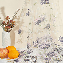 Embroidered Flowers Polyester Tulle Lace Fabric&nbsp;DIY-WH0449-31A