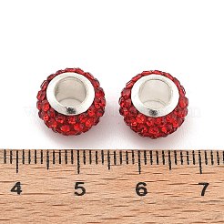 ロンデル ポリマークレイ ヨーロピアンビーズ  大穴ビーズ  ラインストーンと合金コア付き  クリムゾン  11.5x7.5mm  穴：5mm&nbsp;FIND-U001-01S
