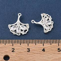 真鍮マイクロパヴェクリアキュービックジルコニアペンダント  葉のチャーム  925銀メッキ  15x14x3.5mm  穴：1mm&nbsp;KK-C168-03S