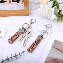 2Pcs 2 Styles Cowhide Synthetic Turquoise Keychains&nbsp;KEYC-CL0001-41
