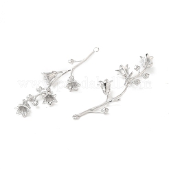 真鍮チャーム  カドミウムフリー＆ニッケルフリー＆鉛フリー  花のチャーム  プラチナメッキ  47x18x6mm  穴：1.5mm&nbsp;KK-G468-07P