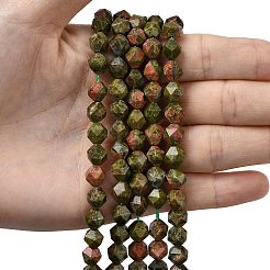 天然石ユナカイトビーズ連売り  スターカットラウンドビーズ  多面カット  7~8x7~8x7~8mm  穴：1mm  約46~47個/連  14.72''~15''（37.4~38.1センチメートル）&nbsp;G-Z119-A31-02