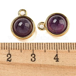 天然アメジストの半円形チャーム  本物の14l金メッキ304ステンレススチールチャーム  13.5x10.5x7mm  穴：1.8mm&nbsp;STAS-L080-009G-04