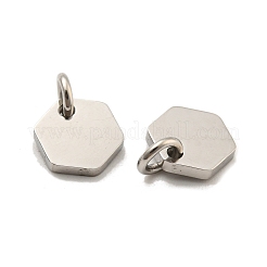 変色しない304ステンレススチールチャーム  丸カン付き  レーザー切断  六角チャーム  ステンレス鋼色  8x8x1mm  穴：3mm&nbsp;STAS-P356-01P