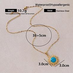 Vintage 304 Stainless Steel Sun Pendant Necklace with Dyed Synthetic Turquoise Stone for Women&nbsp;LS-TN1181