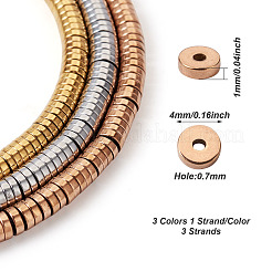 3 Strands 3 Colors Electroplated Non-magnetic Synthetic Hematite Beads Strands&nbsp;G-TA0001-33