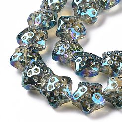 透明電気メッキガラスビーズ連売り  虹メッキ  スター  アクアマリン  15x15x9mm  穴：1.2mm  約45個/連  23.62インチ（60cm）&nbsp;GLAA-C025-01L
