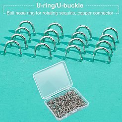 真鍮リンク300個。  U字型  プラチナ  5.5x4x2mm  穴：1mm&nbsp;KK-FH0002-77P