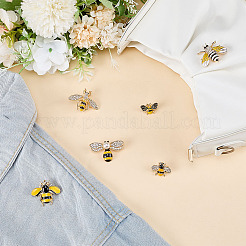 6個 6スタイル 蜂のエナメルピン  バックパックの服に使える合金クリスタルラインストーンのラペルピンバック  ゴールドカラー  14~30x21~40mm  1個/スタイル&nbsp;JEWB-WR0001-15