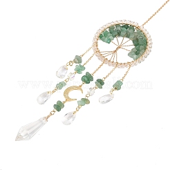 Wire Wrapped Natural Green Aventurine Chip Tree of Life Window Hanging Prism Ornaments&nbsp;HJEW-TA00283-03