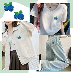 ブルーベリーのコンピューター刺繍布アイロン接着/縫い付けパッチ24枚  マスクと衣装のアクセサリー  アップリケ  ブルー  31.5x32x1.5mm&nbsp;PATC-BC0001-24