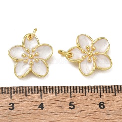 真鍮製エナメルペンダント  花のチャーム  ラックめっき  長持ちメッキ  カドミウムフリー＆鉛フリー  ゴールドカラー  15.5x15.5x3.7mm  穴：3mm&nbsp;KK-CBAD9DF-03G-C