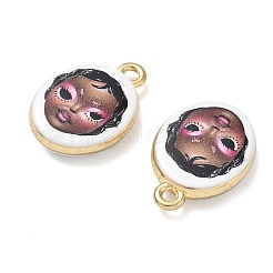 プリント合金ペンダント  女の子のチャームが付いた楕円形  ラックめっき  カドミウムフリー＆ニッケルフリー＆鉛フリー  ゴールドカラー  キャメル  20x13.5x3.5mm  穴：1.8mm&nbsp;AL-CBA4262-10A-01