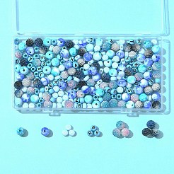 模造アクリルビーズキット244個  ベリービーズ  組み合わせビーズ  ラウンド＆フラットラウンド  ブルー  7x4~5mm  穴：1.5~2.5mm&nbsp;OACR-FS0004-07A