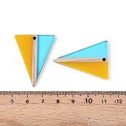 透明樹脂＆ウッドペンダント  三角形  ツートン  ゴールデンロッド  36.5~37x27.6x3.4mm  穴：2mm&nbsp;RESI-T057-76