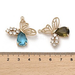 ガラスと金色の真鍮のペンダント  涙のチャームを持つ蝶  ミックスカラー  30.5x30x5.8mm  穴：1.6mm&nbsp;GLAA-G111-06G