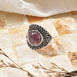 Natural & Synthetic Gemstone Adjustable Rings&nbsp;RJEW-I108-03AS