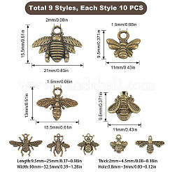 90Pcs 9 Style Tibetan Style Alloy Pendants&nbsp;FIND-CA0006-40