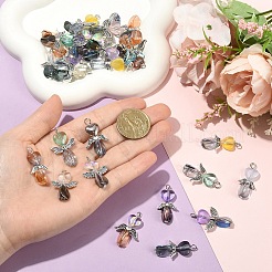 40Pcs 4 Styles Transparent Glass & Alloy Pendants&nbsp;PALLOY-YW00154