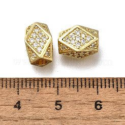 真鍮マイクロペーブクリアキュービックジルコニアヨーロッパビーズ  大穴ビーズ  菱形を持つ列  長持ちメッキ  ラックめっき  鉛フリー＆カドミウムフリー  18KGP本金メッキ  10.5x7x7mm  穴：3mm&nbsp;LS-ZIRC-I070-045G