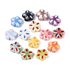 手作りの陶器ビーズ  光沢釉の磁器  花  ミックスカラー  11x11.5~12x5.5mm  穴：1.8~2mm&nbsp;PORC-N012-10