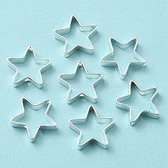 真鍮製のビーズフレーム  2穴付き  スター  銀  18x18x4mm&nbsp;KK-CJC0001-21S