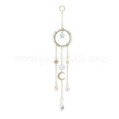 Natural Green Aventurine Woven Net/Web with Feather Window Hanging Suncatchers&nbsp;HJEW-JM00852-02