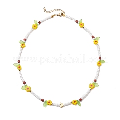 3Pcs 3 Colors Faceted Round Natural Red Jasper & Dyed White Jade & Agate & Flower Handmade Millefiori Glass & Glass Seed Beaded Necklaces for Women&nbsp;NJEW-MZ00150