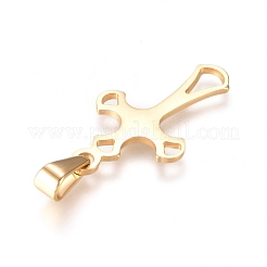 304ステンレスペンダント  クロス  ゴールドカラー  28x16.5x1.5mm  穴：8x3mm&nbsp;STAS-L210-20G