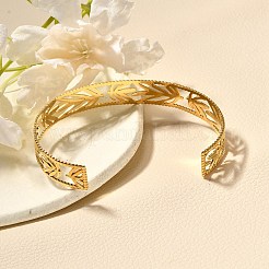 女性用 304 ステンレススチール オープンカフバングル  葉  内径：2-5/8x1-7/8インチ（6.8x4.7cm）&nbsp;LS-BJEW-Z083-02G-03