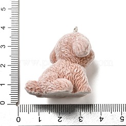 フロッキー樹脂ペンダント  犬  プラチナ鉄ループ付き  淡い茶色  34x26x36mm  穴：2mm&nbsp;LS-FIND-I044-23