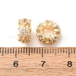 Brass Micro Pave Clear Cubic Zirconia European Beads&nbsp;KK-F942-11G