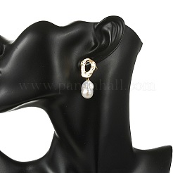 Irregular Brass & Oval Natural Keshi Pearl Stud Dangle Earrings&nbsp;EJEW-JE07094
