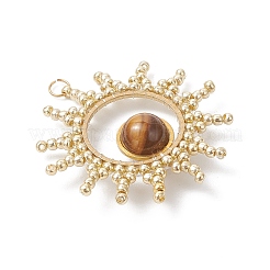 Round Natural Tiger Eye with Glass Seed Beaded Sun Pendants&nbsp;PALLOY-MZ01082-02