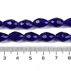 透明ガラスビーズ連売り  多面カット  ティアドロップ  ダークブルー  8x6mm  穴：1.2mm  約65~67個/連  20.08インチ（51cm）&nbsp;X-EGLA-N013-T6mm-D07