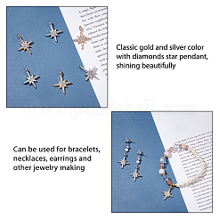 60色合金ラインストーンペンダント2個。  スターのチャーム  プラチナ＆ライトゴールド  22x16x4mm  穴：2mm  30個/カラー&nbsp;ALRI-DC0001-10