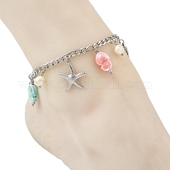Porcelain Beads & Natural Cultured Freshwater Pearl Anklets&nbsp;SA-AJEW-AN00843-02