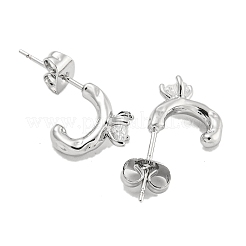 真鍮マイクロペーブクリアキュービックジルコニアスタッドピアス  半円  プラチナ  11x5.5mm&nbsp;LS-EJEW-U009-02P